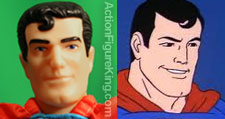 The Mattel Retro-Action Superman figure bears a strong resemblance to the 1970s Superfriends version of the character. Mattel Retro-Action Superman comparison
