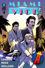 Crockett, Tubbs, Castillo along with Crockett&#039;s Ferrari 365 GTS/4 Daytona Spyder are depicted in this cover illustration from the new Miami Vice Digital Comic series from Lion Forge Comics.