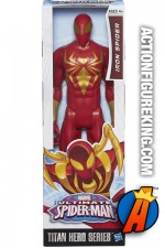 A packaged sample of this sixth-scale Titan Hero Series Iron Spider figure.