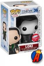 A packaged sample of this Funko Pop! Marvel Loki variant black and white action figure.