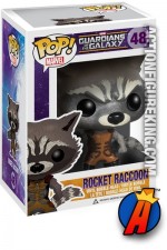 A packaged sample of this Funko Pop! Marvel Rocket Raccoon vinyl figure number 38.