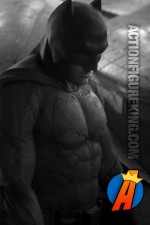 First look at Ben Affleck wearing his new Batman uniform in the upcoming Zack Snyder Batman vs. Superman film.
