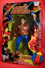 Articulated Marvel Universe 10-inch Peter Parker action figure with removable leatherlike jacket.