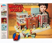 A packaged sample of this 1975 Amsco Marvel World Adventure Playset.