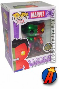 A packaged sample of this Funko Pop! Marvel Compound Hulk metallic variant vinyl bobblehead figure.