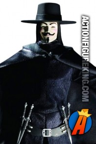 Ultra poseable 13 inch DC Direct V is for Vendetta action figure with removable cloth outfit.