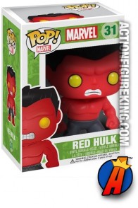 A pacakeged sample of this Funko Pop! Marvel Red Hulk vinyl bobblehead figure.