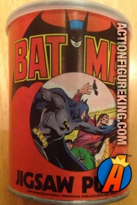 Neal Adams-type artwork on this APC 200-Piece Batman Cannister Jigsaw Puzzle from 1974.