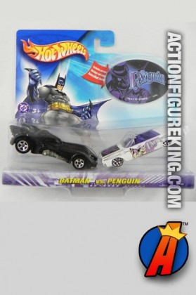 Hot Wheels Batman vs. Penguin die-cast vehicles.