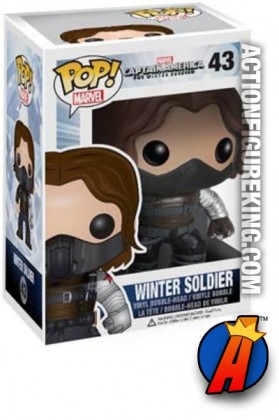 A packaged sample of this Funko Pop! Marvel Winter Soldier vinyl bobblehead figure.