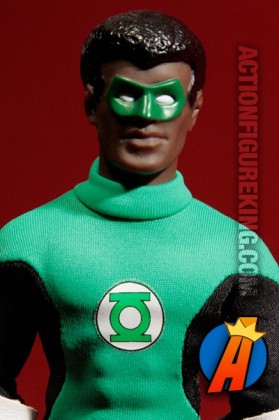 Detailed view of this Green Lantern/John Stewart Mego-type figure.