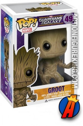 A packaged sample of this Funko Pop! Marvel Guardians of the Galaxy Groot vinyl figure.