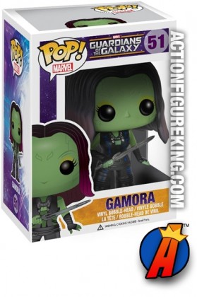 A packaged sample of this Funko Pop! Marvel Gamora vinyl bobblehead figure.