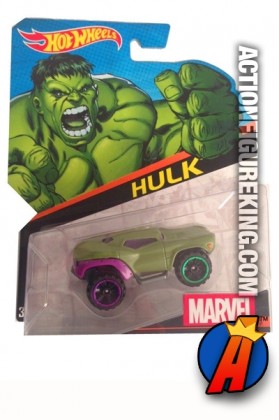 Marvel&#039;s Hulk die-cast car from Hot Wheels.