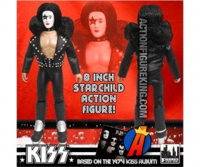 A packaged sample of this Series 2 fully articulated 8-inch KISS The Starchild action figure with removable cloth uniform.