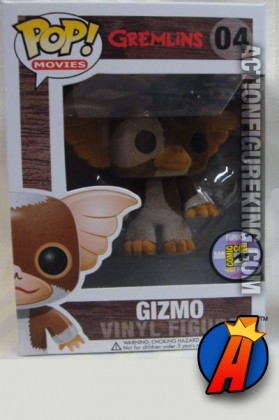 A packaged sample of this Funko Pop! Movies Gremlins variant flocked Gizmo figure.