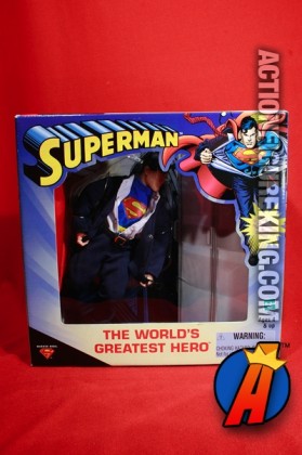 A packaged sample of this World&#039;s Greatest Hero Superman action figure from Hasbro.