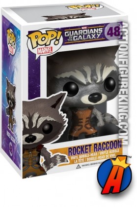 A packaged sample of this Funko Pop! Marvel Rocket Raccoon vinyl figure number 38.