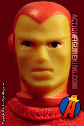 Fully articulated Mego 8-inch Iron Man action figure with authentic fabric outfit.