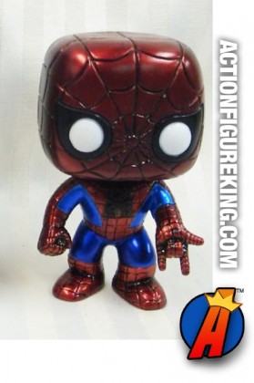 Funko Pop! Marvel 2011 San Diego Comicon Metallic variant Spider-Man figure.