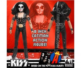 A packaged sample of this Series 2 fully articulated 8-inch KISS The Catman action figure with removable cloth uniform.