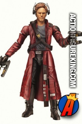 The Guardians of the Galaxy Marvel Legends Starlord is seen here with the unmasked interchangeable head.