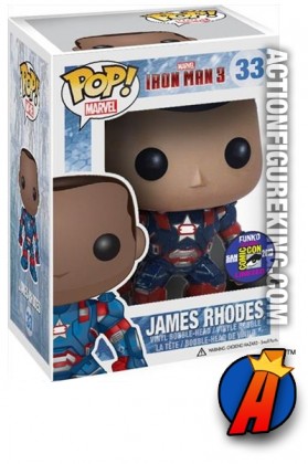 A packaged sample of this Funko Pop! Marvel James Rhodes vinyl bobblehead figure.