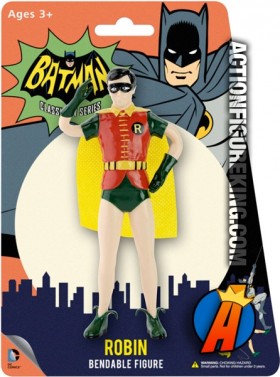 A packaged sample of this 2014 bendable Robin figure part of the Batman Classic TV series.