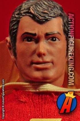 Fully articulated Mego 8-inch Shazam! action figure with removable fabric outfit.