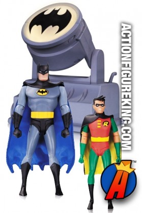 DC Collectibles BATMAN the Animated Series BAT SIGNAL with Batman and Robin figures.