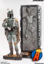 Life-Size Boba Fett figure shown with Han Solo in Carbonite.