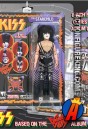 A packaged sample of this Series 3 fully articulated 8-inch KISS The Starchild action figure with removable cloth uniform.