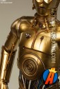 A detailed view of this Star Wars C3PO Hot Toys action figure.