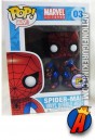 A packaged sample of this Funko Pop! Marvel SDCC exclusive Metallic variant Spider-Man figure.